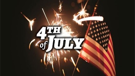 an american flag with fireworks sparking behind it with a text overlay that reads "fourth of july"